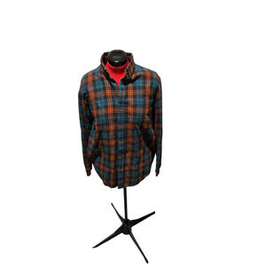 St. John's Bay dark orange and teal long sleeve button up flannel, size large